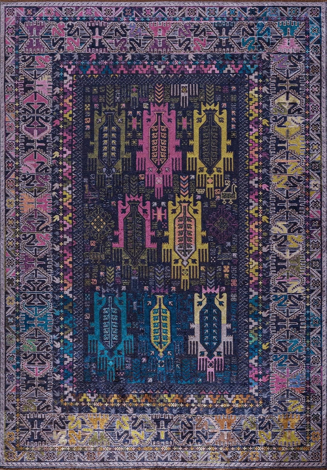 FOLK DARK NAVY - PURPLE - CYAN - LILAC - KIWI - CACAO RUG - 1